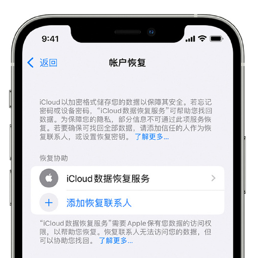 吉木乃苹果手机维修分享在 iPhone 上设置帐户恢复联系人的方法 